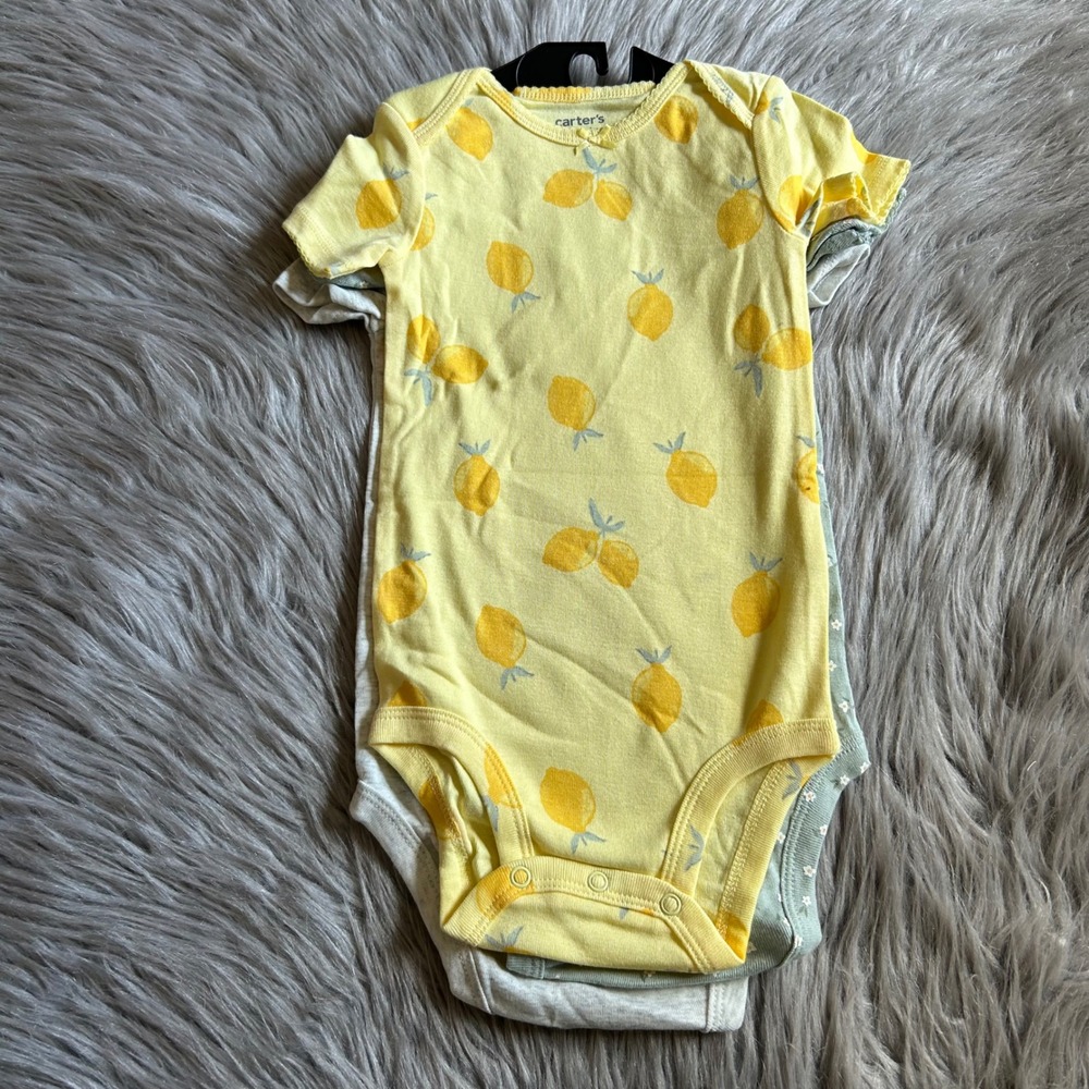 Carter's Child Of Mine Bodysuits Baby Girl Size 18 Months 3 Piece Cotton Lemons